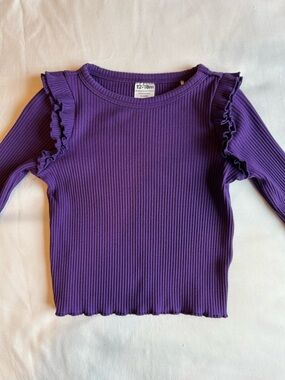 Play by Little Sleepies Purple Ribbed Ruffle Long-Sleeve Top - 12-18 months